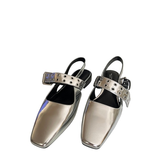 Rag Bone Astra Silver Slingback Pointed Toe Buckle Flats Shoes Women 8.5 - Picture 5 of 6